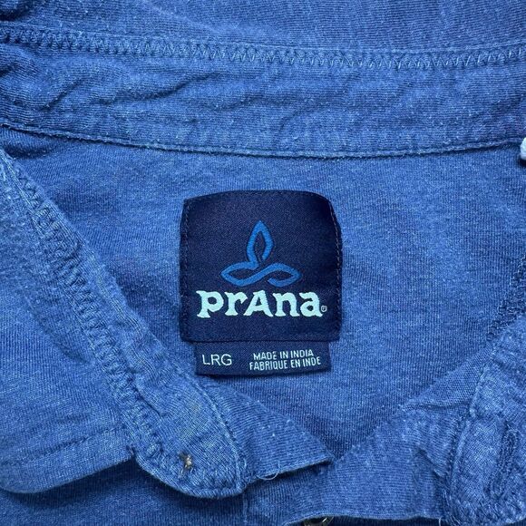 prAna Men's Polo Large Short Sleeve 2 Button Blue Solid With Pocket - Damage - Picture 3 of 5